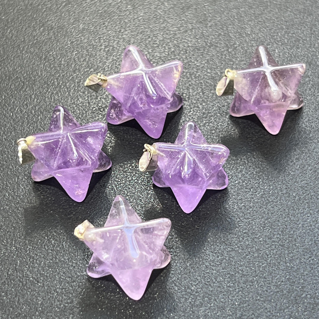 Amethyst Crystal Merkaba Pendant (Silver Bail)