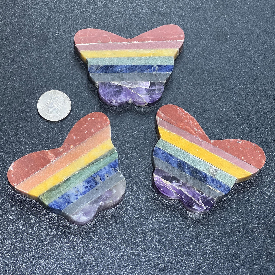 Butterfly Carving 7 Stone Rainbow