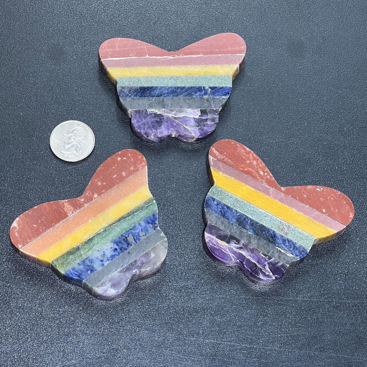 Butterfly Carving 7 Stone Rainbow