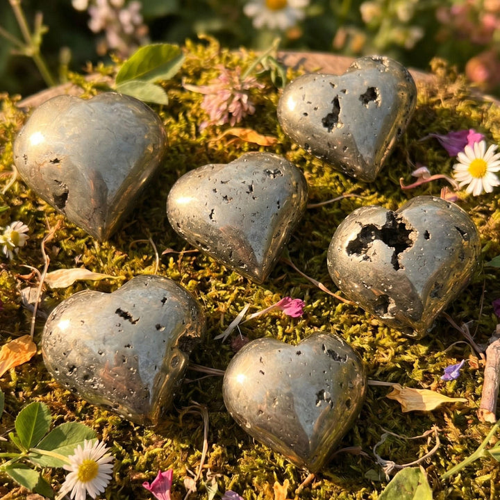 Iron Pyrite Crystal Puffy Heart Carving