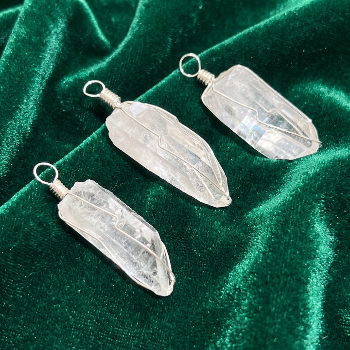 Quartz Crystal Point Pendant (Silver Plated Wire Wrapped)