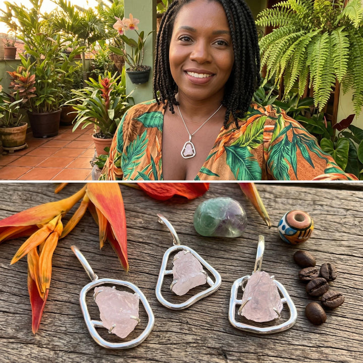 Rose Quartz Crystal Pendant (Silver Plated)