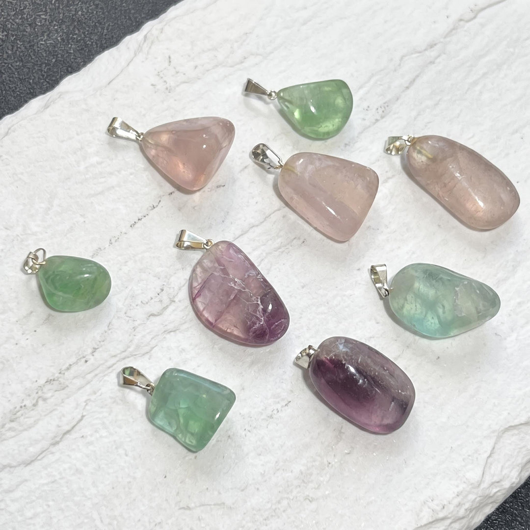 Petite Fluorite Crystal Pendant (Silver Bail) Gemstone Jewelry Supply Beads Charm Healing Crystals And Stones