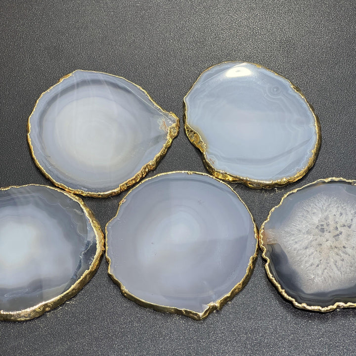 Gold Plated Gray Agate Slices (3 Inches) Coasters Escort Place Cards Painting Blanks