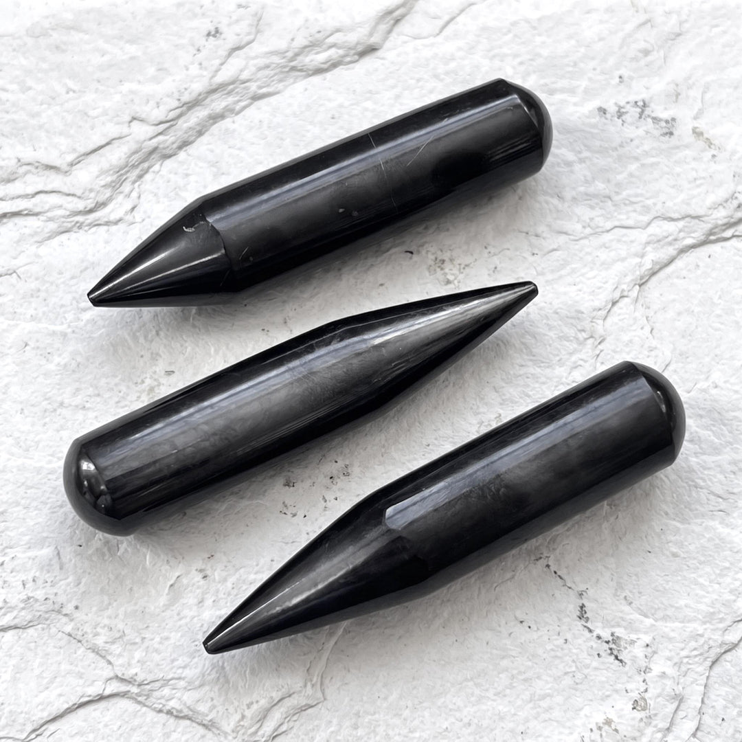 Black Shungite Pendulum Point Roller Carving (4 Inches)(Type 2)