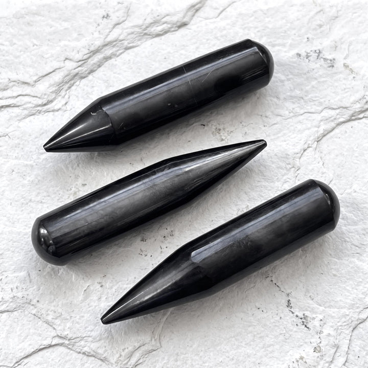 Black Shungite Pendulum Point Roller Carving (4 Inches)(Type 2)
