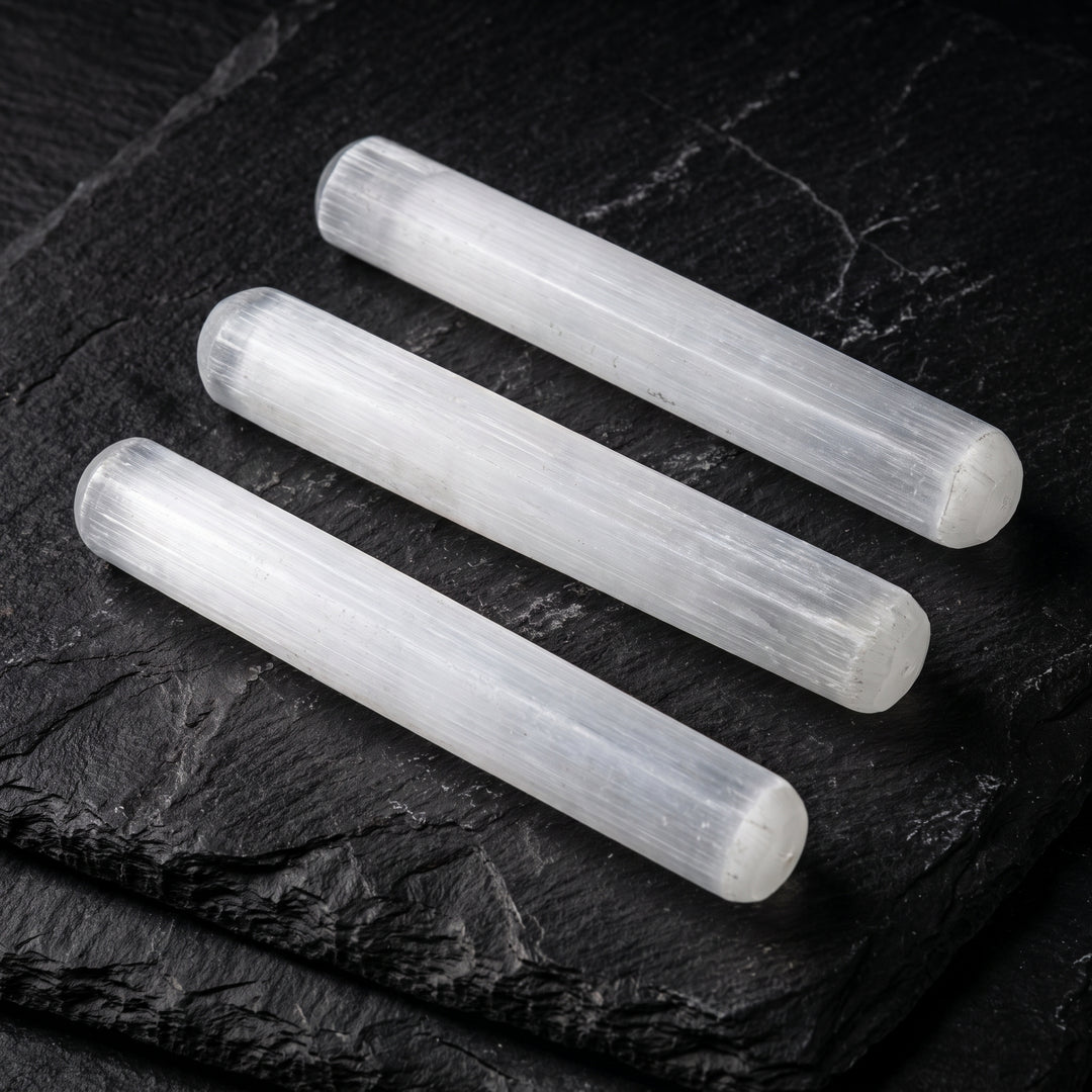 Selenite Satin Spar Crystal Round Wand Carving (5.5 Inches)