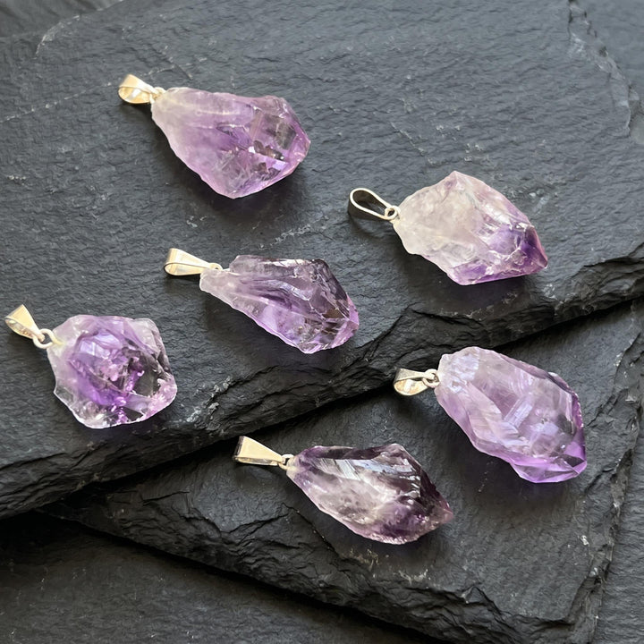 Raw Amethyst Crystal Point Pendant (Silver Bail)