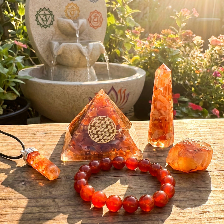 Orgone Pyramid Gift Set (5 Pieces) Red Carnelian Crystal Resin Carving