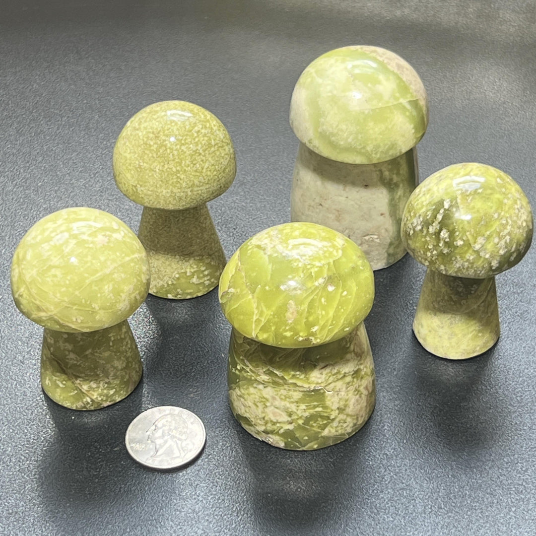 Green Serpentine Crystal Mushroom Carving
