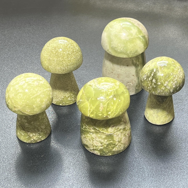 Green Serpentine Crystal Mushroom Carving