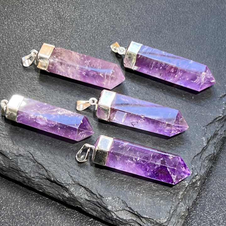 Purple Amethyst Point Pendant Silver Plated