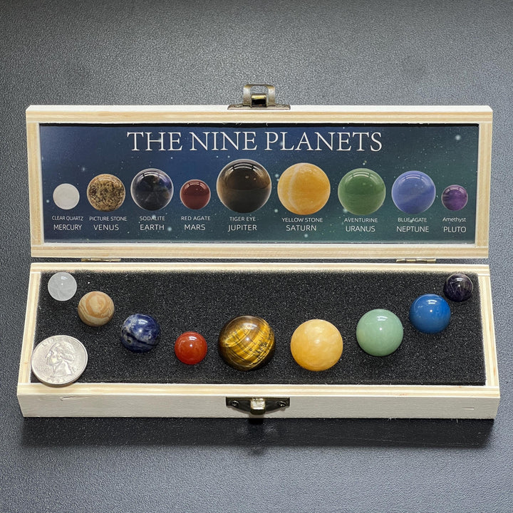 Gemstone Sphere Gift Set Planetary Theme (8 Planets & Pluto) Crystal Mineral Science Space Gifts