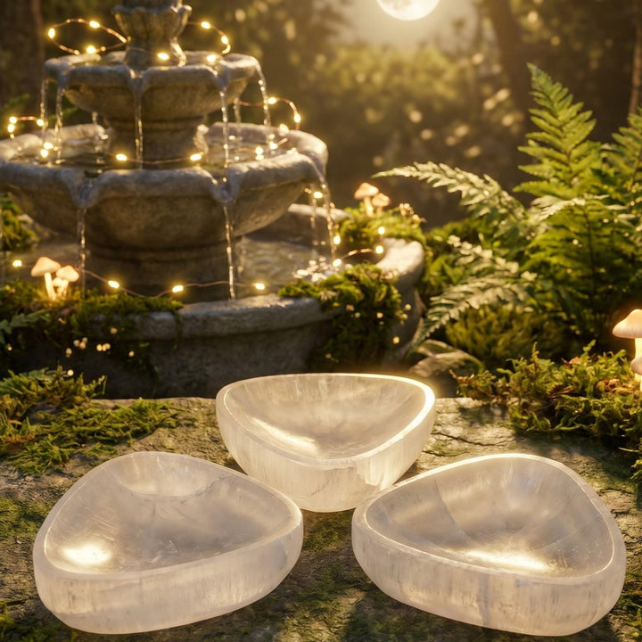 Selenite Satin Spar Crystal Triangle Bowl (3 Inches) Carving