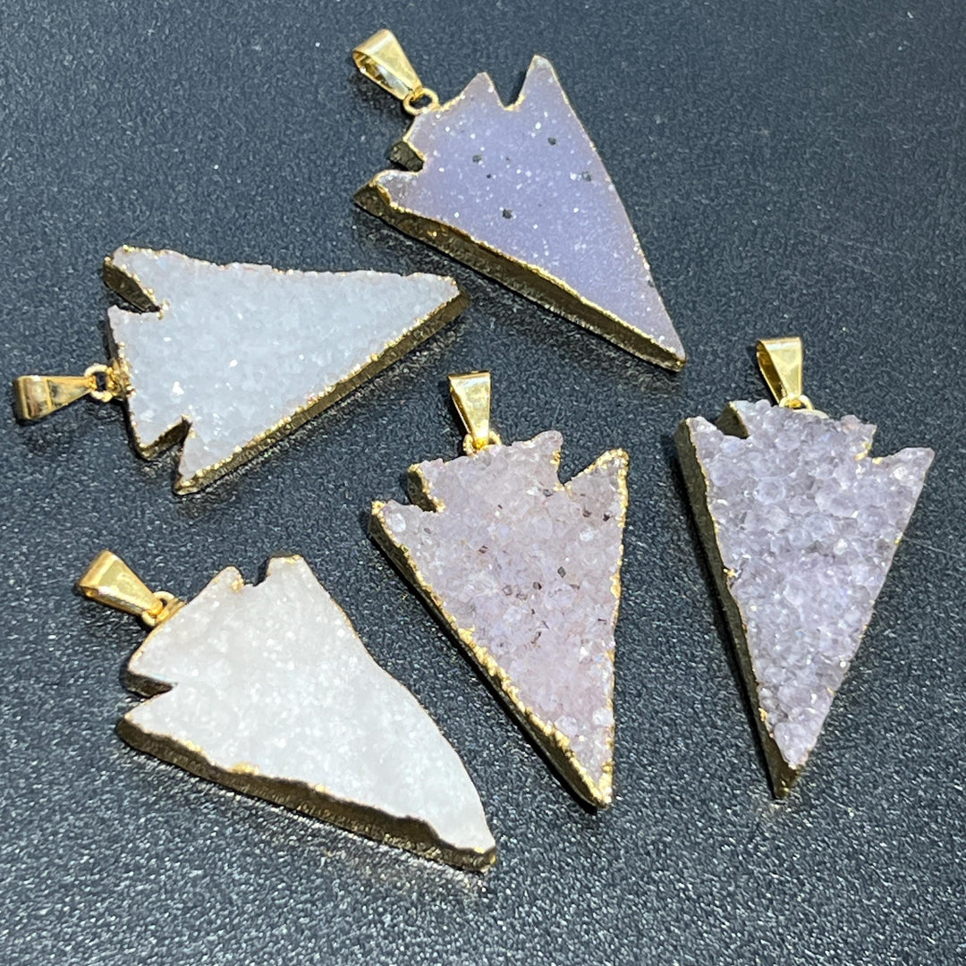 Agate Druzy Crystal Arrowhead Pendant (Gold Dipped Edges)