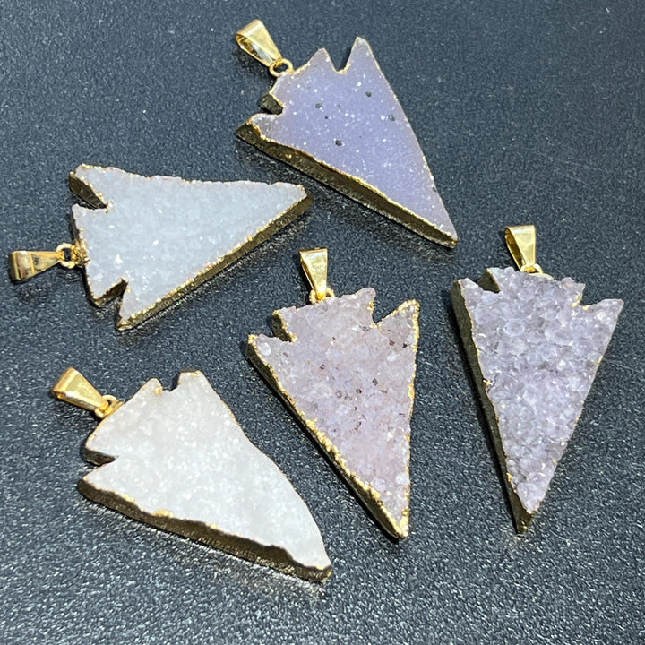 Agate Druzy Crystal Arrowhead Pendant (Gold Dipped Edges)
