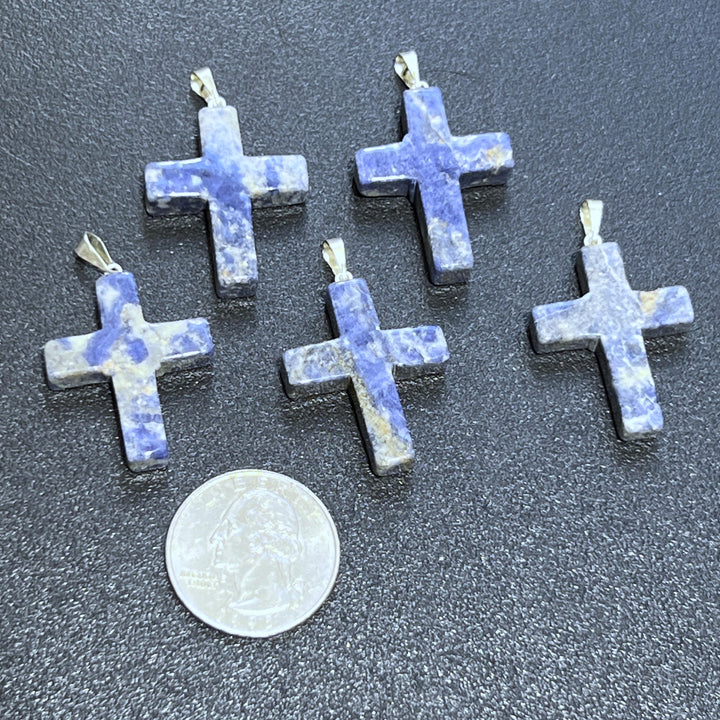 Blue Sodalite Crystal Cross Pendant (Silver Bail)