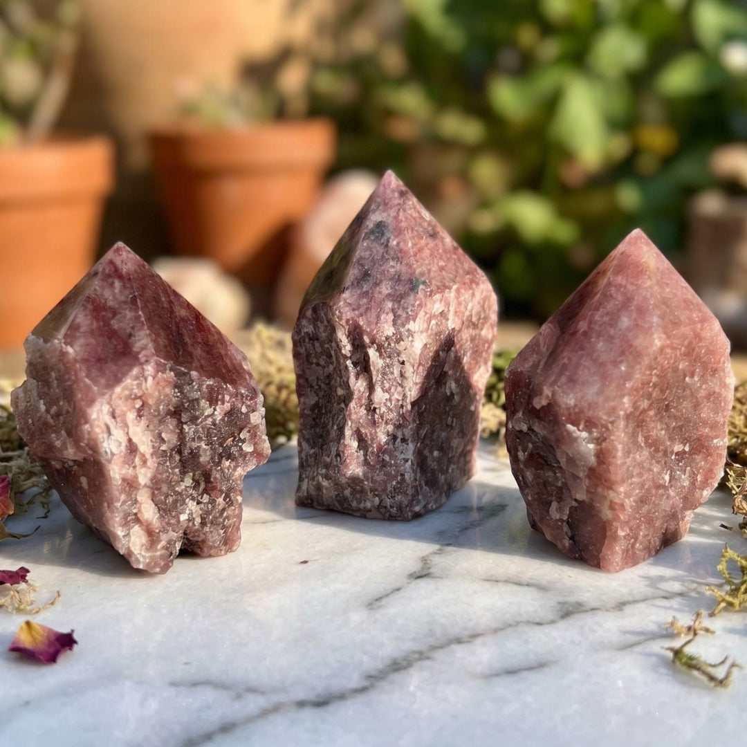 Red Strawberry Quartz Crystal Point Tower Carving (Top Polished)
