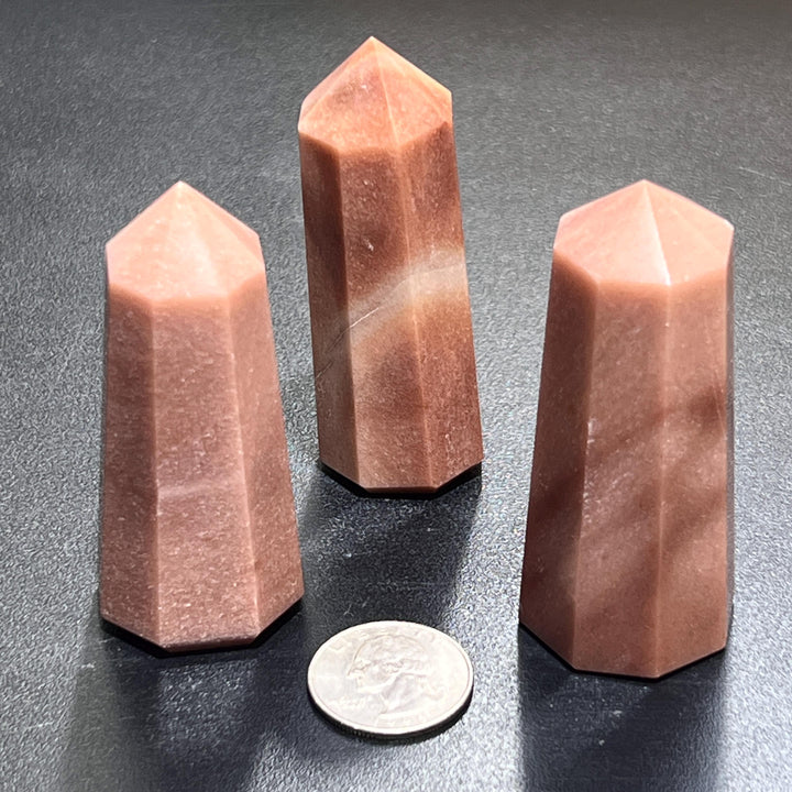 Red Quartz Crystal Point Tower Octagonal Obelisk Carving