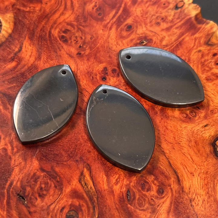 Black Shungite Petal Shaped Drilled (2mm Hole) Pendant Bead