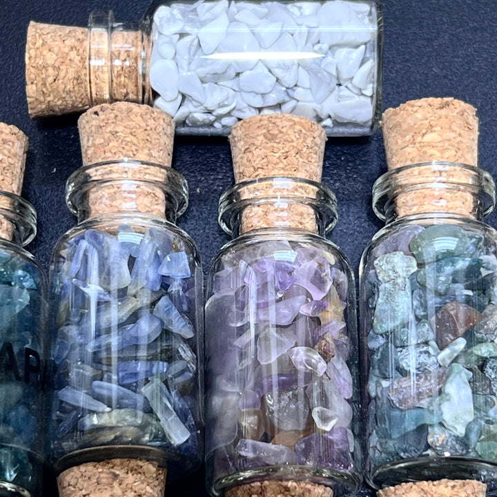 Tumbled & Rough Crystal Gemstone Collection Gift Set Assorted Labeled Bottles (Set of 15) Mixed Minerals Wholesale Flat
