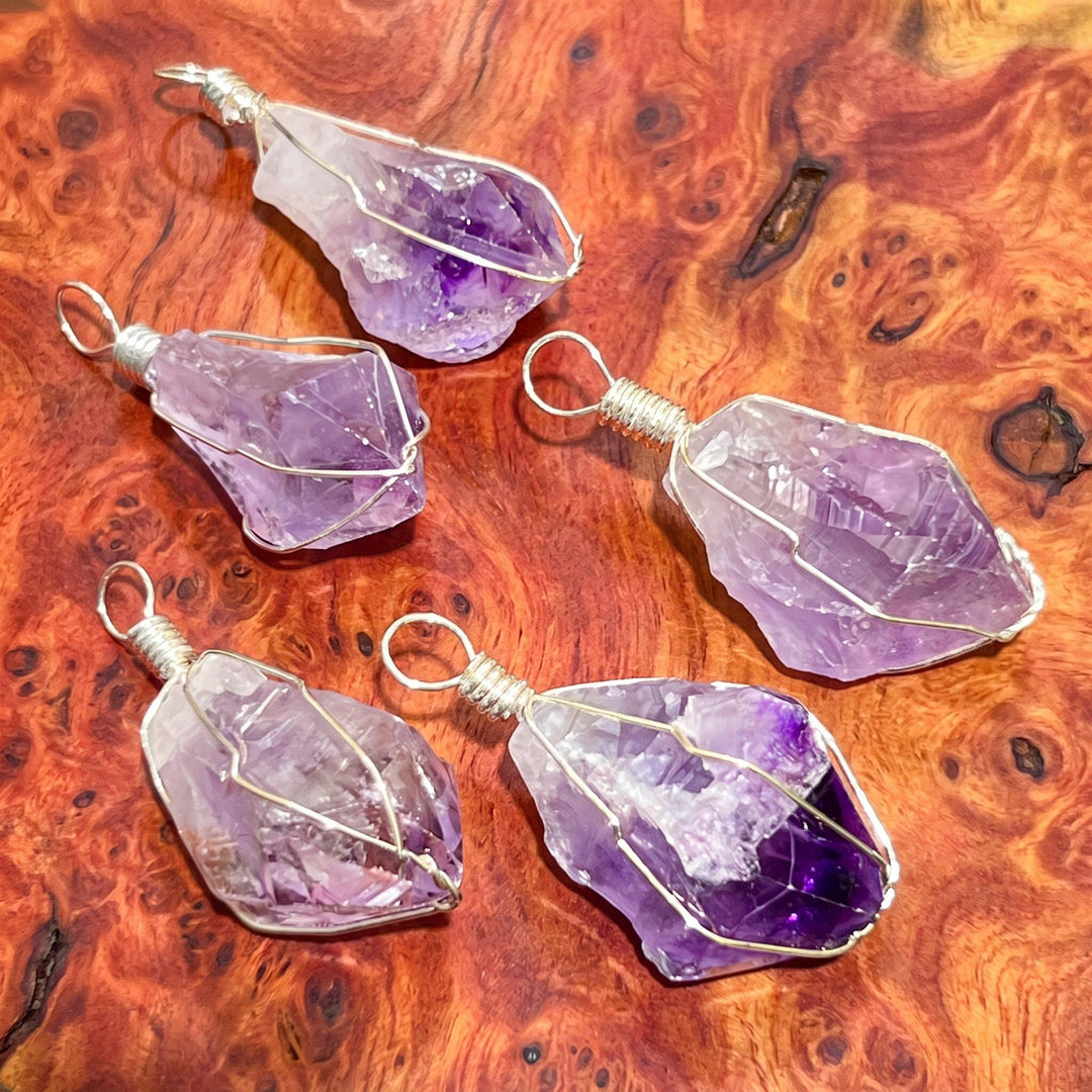 Amethyst Crystal Point Pendant (Silver Plated Wire Wrapped)