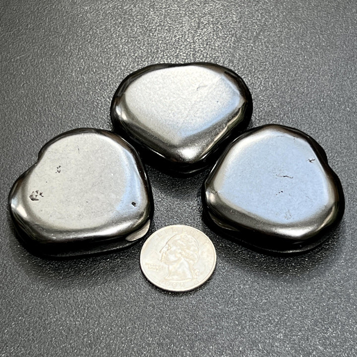 Shungite Heart Shaped Palm Stone Polished Carving
