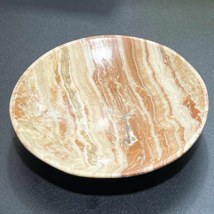 Brown Banded Calcite Stone Bowl Carving (6 Inches)