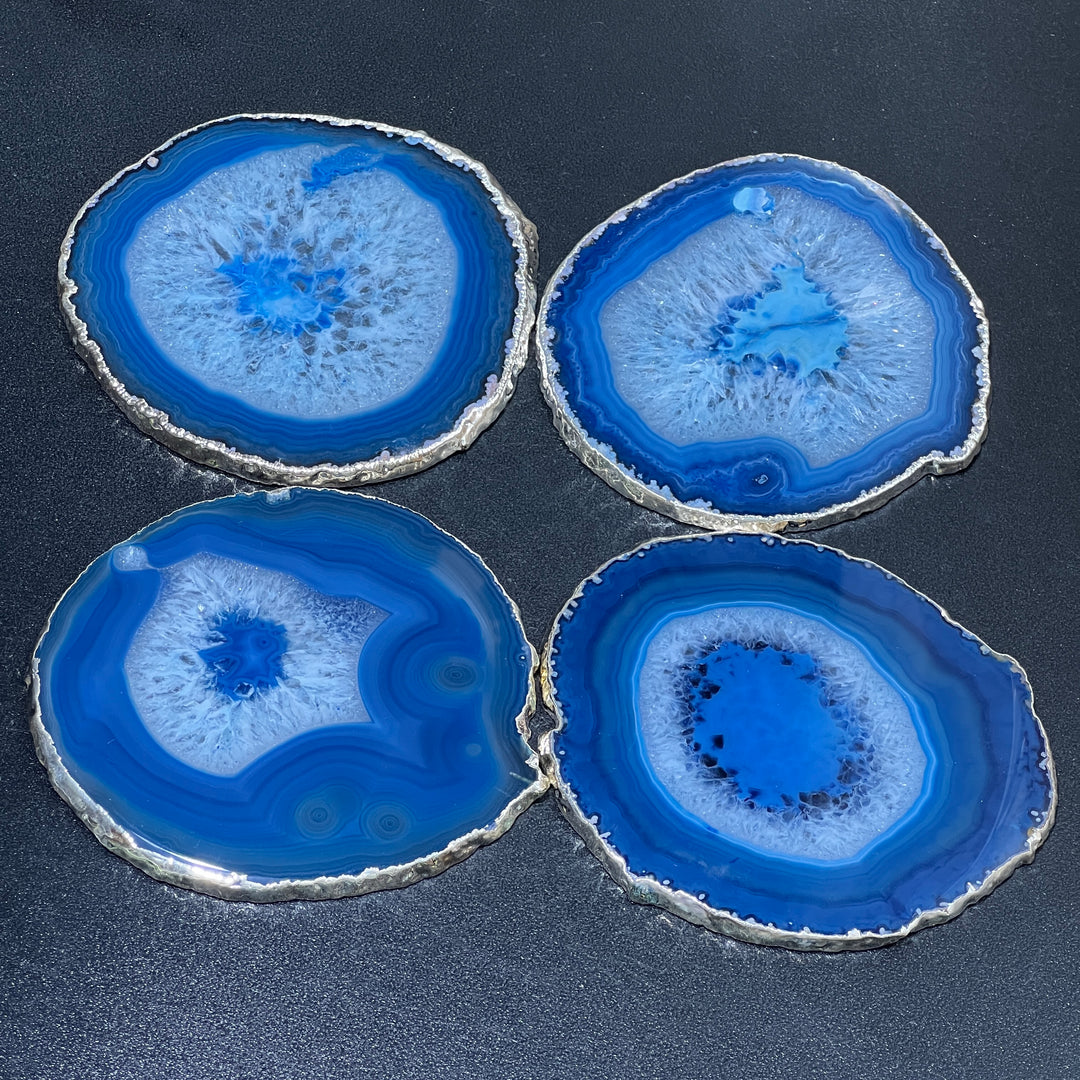 Agate Slice Coaster Silver Plated (Size #4)(4-5 Inches) Grade A Escort Place Cards