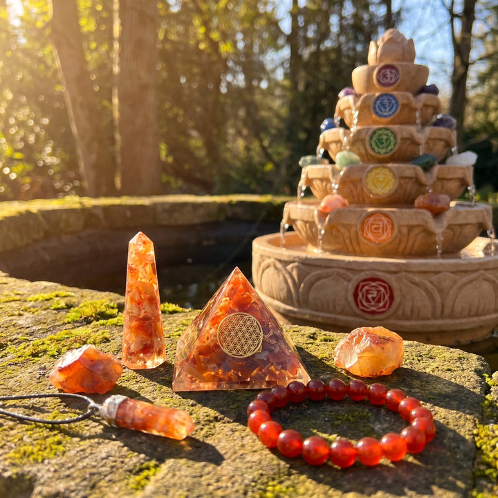 Orgone Pyramid Gift Set (5 Pieces) Red Carnelian Crystal Resin Carving