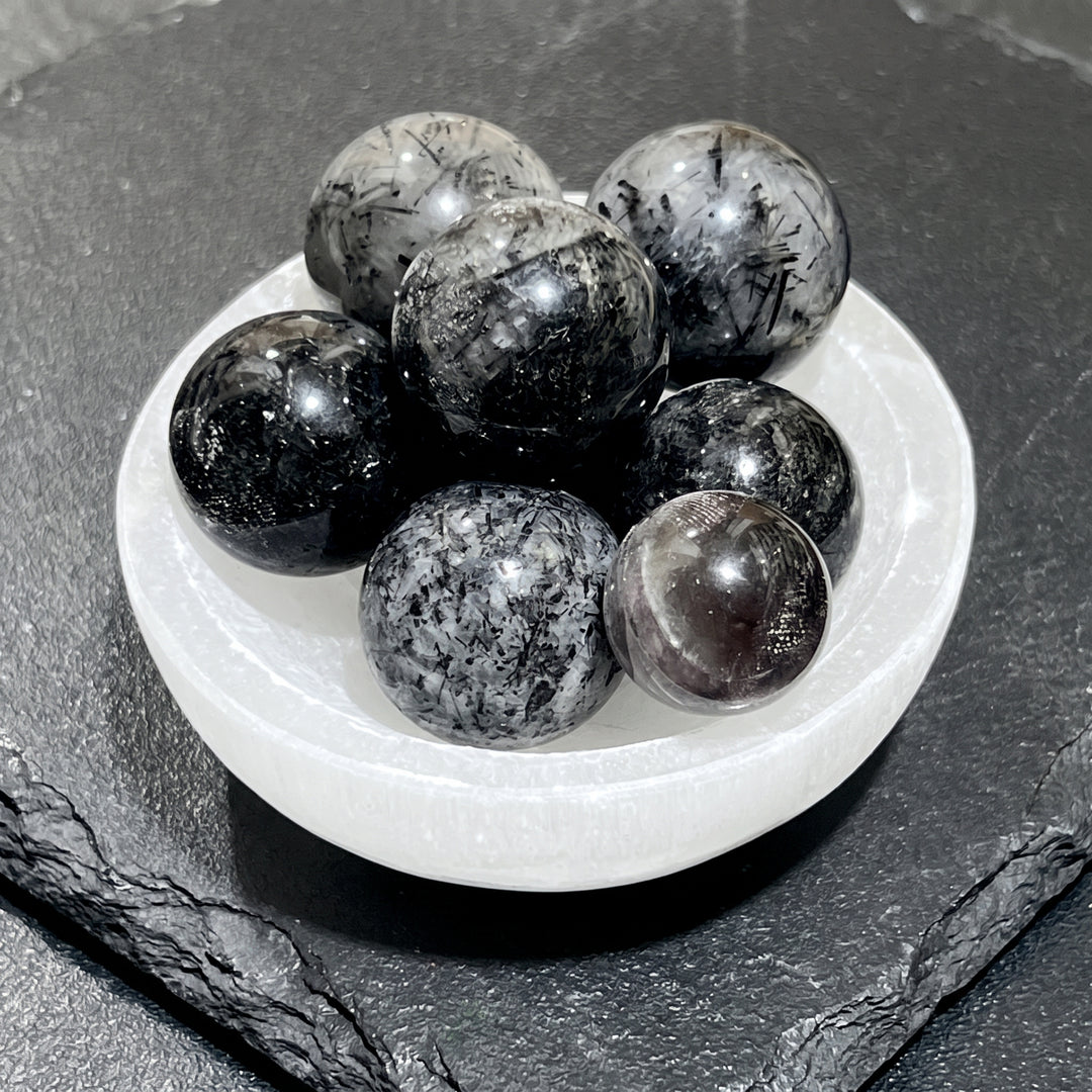 Small Tourmaline Quartz Crystal Spheres (20-30mm) Marble Size Carving