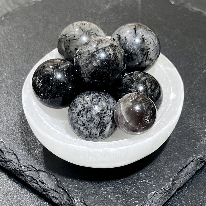 Small Tourmaline Quartz Crystal Spheres (20-30mm) Marble Size Carving