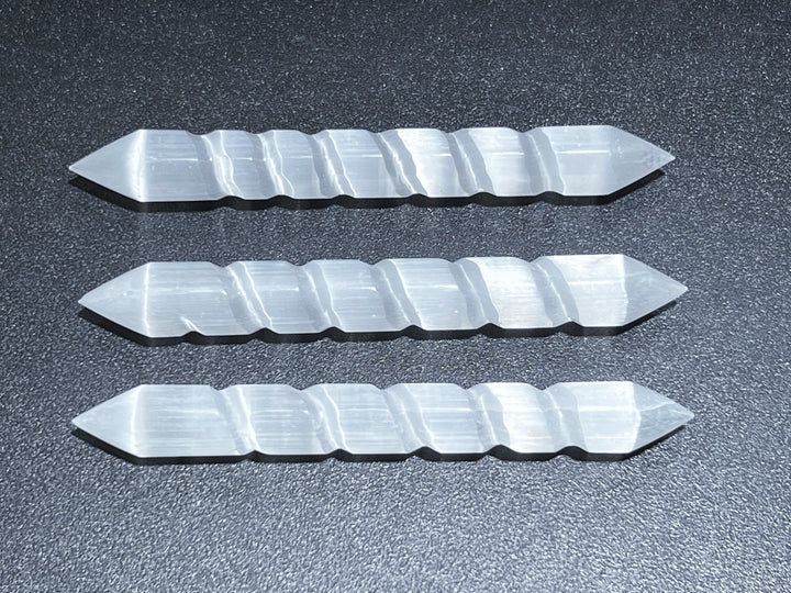 Wholesale Bulk Lot 3 Pack Of Selenite Crystal Point Spiral Wand Double Terminated Healing Crystals And Stones