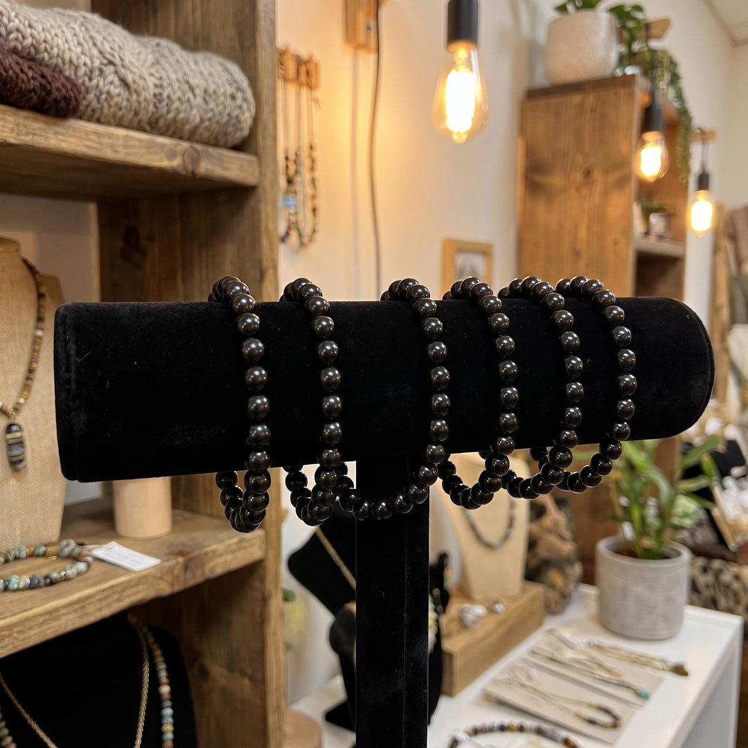 Black Shungite (Type-2) Karelian Bead Stretch Bracelet (8mm Beads)