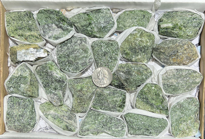 Green Diopside Rough Raw Crystal Stones In Matrix Boxed Flat