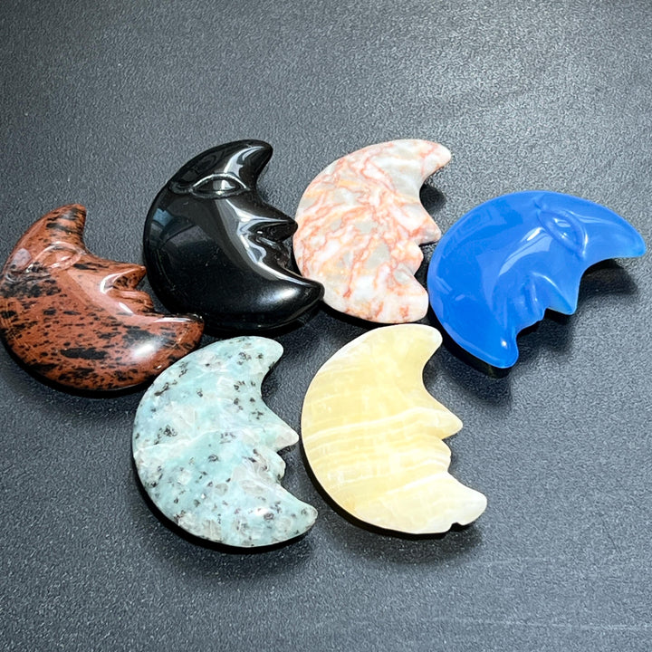 Assorted Mixed Crystal Mineral Glass Large Moon Face Carving