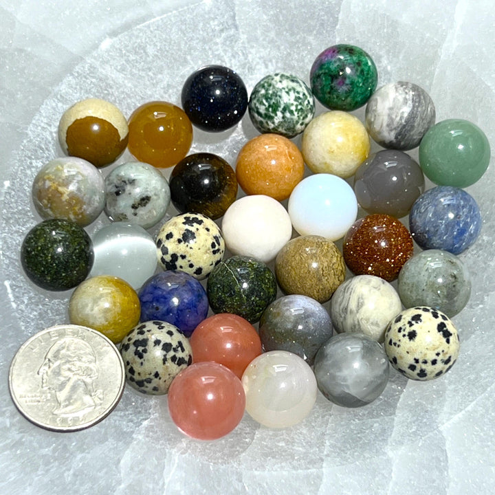 Assorted Mixed Crystal Spheres Small Marble Size (15mm) Gemstone Carving