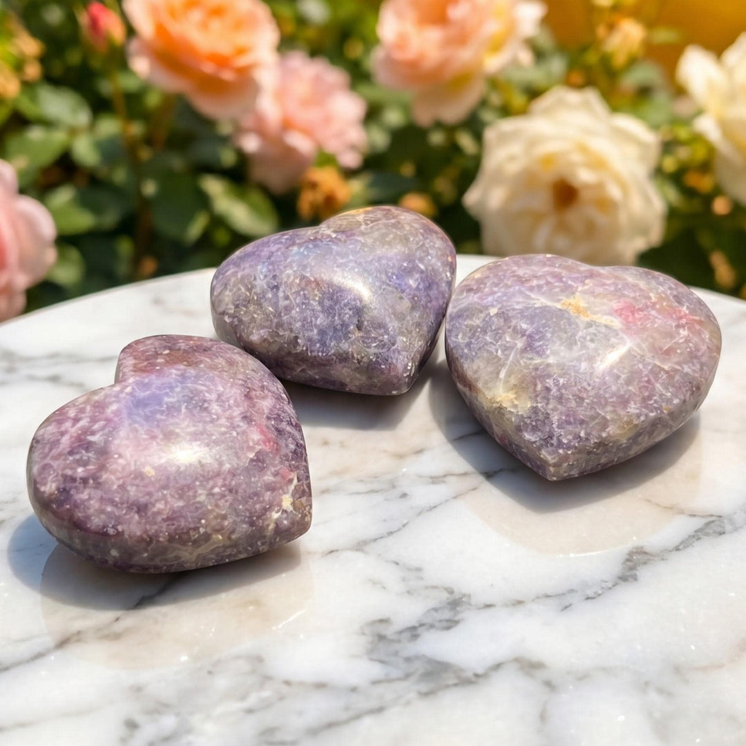 Purple Lilac Unicorn Lepidolite Stone Heart Carving