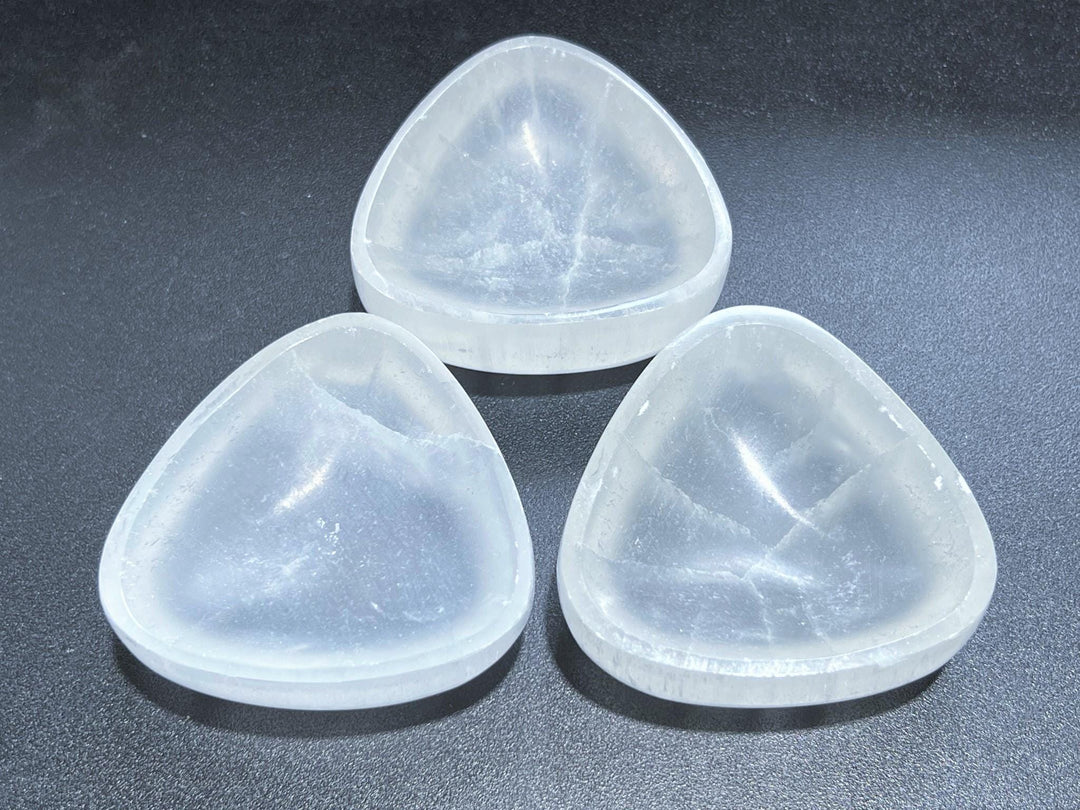 Selenite Satin Spar Crystal Triangle Bowl (3 Inches) Carving