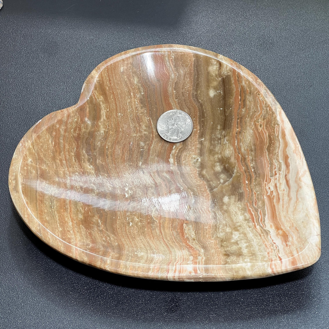 Brown Banded Calcite Heart Shaped Stone Bowl Carving (8 Inches)