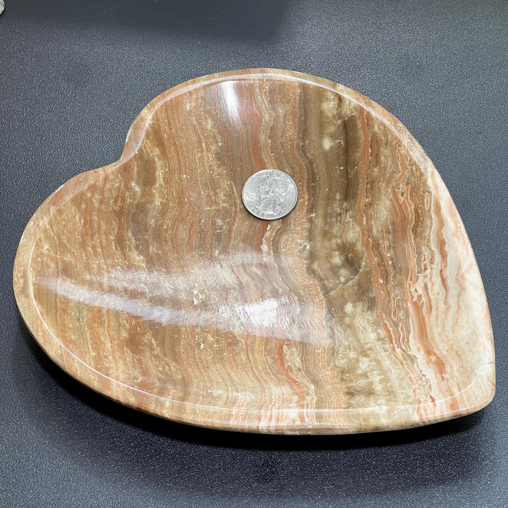 Brown Banded Calcite Heart Shaped Stone Bowl Carving (8 Inches)