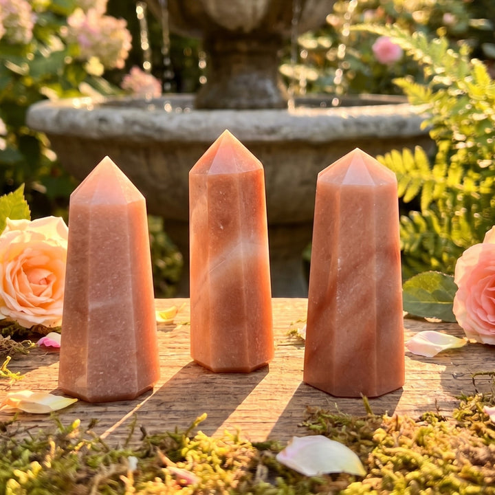 Red Quartz Crystal Point Tower Octagonal Obelisk Carving