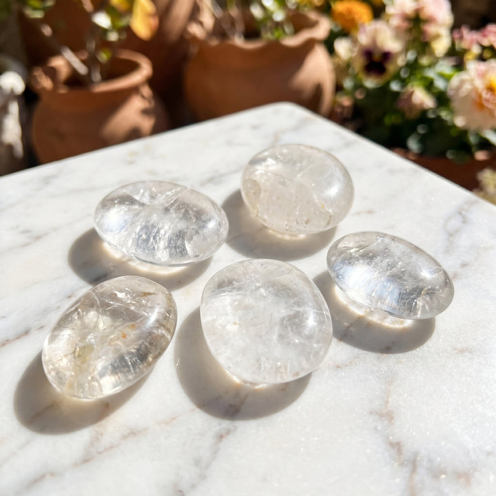 Clear Quartz Crystal Palm Stone Carving