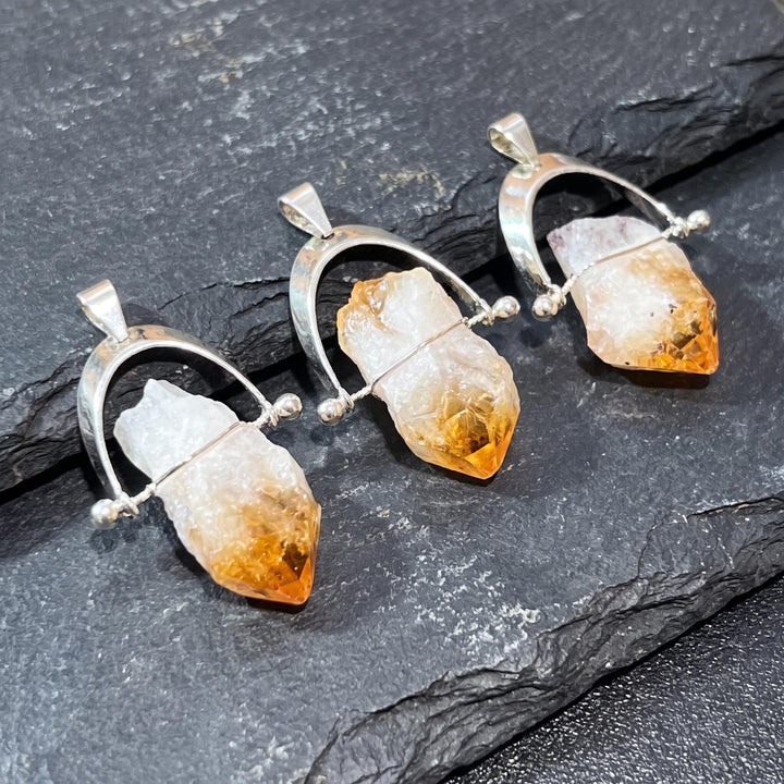Citrine Crystal Point Pendant (Silver Plated Wire Wrapped)