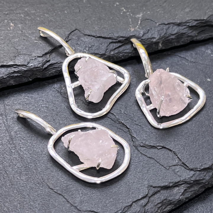Large Rose Quartz Crystal Pendant (Silver Plated)