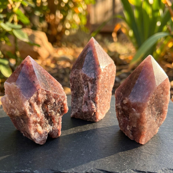 Red Strawberry Quartz Crystal Point Tower Carving (Top Polished)