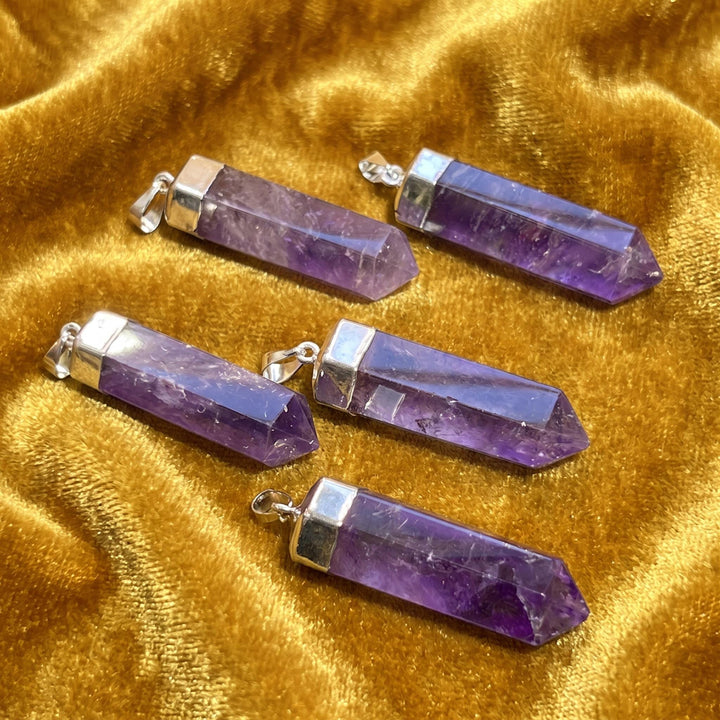 Purple Amethyst Point Pendant Silver Plated