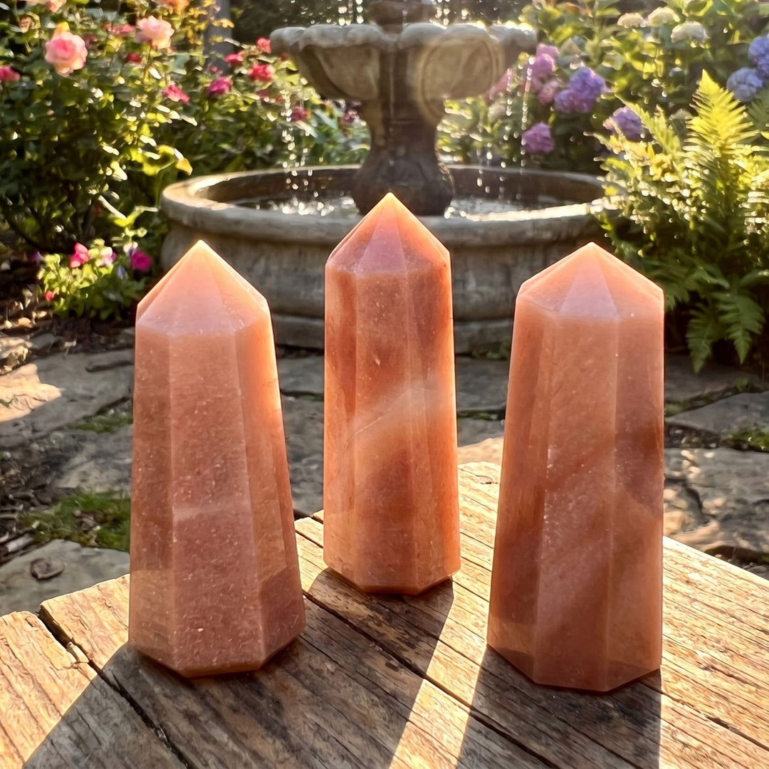 Red Quartz Crystal Point Tower Octagonal Obelisk Carving