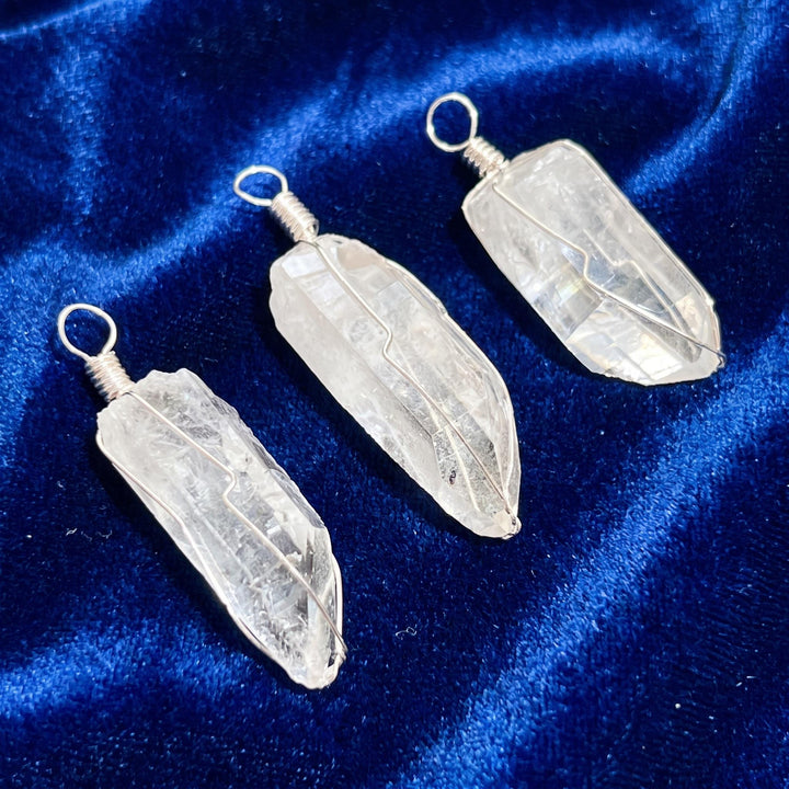 Quartz Crystal Point Pendant (Silver Plated Wire Wrapped)