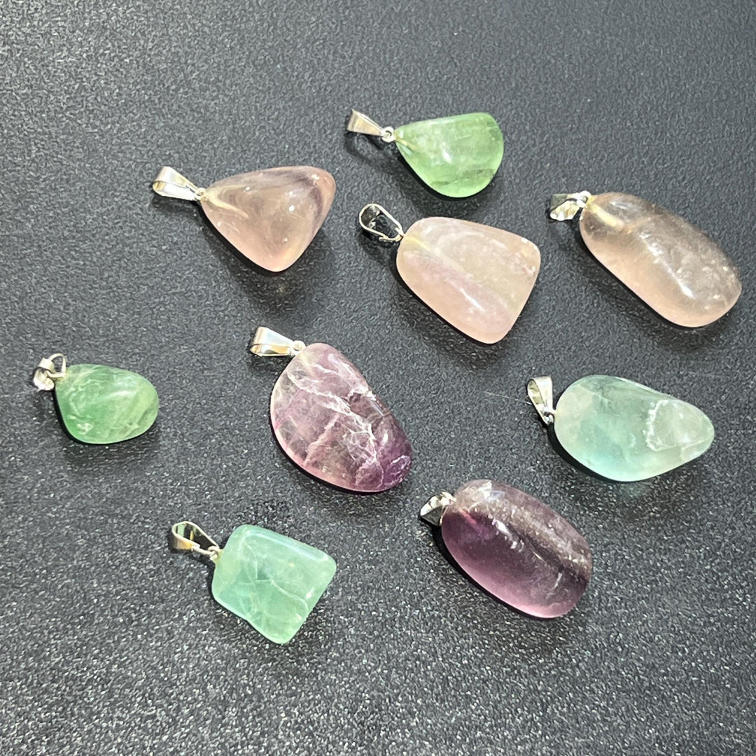 Petite Fluorite Crystal Pendant (Silver Bail) Gemstone Jewelry Supply Beads Charm Healing Crystals And Stones